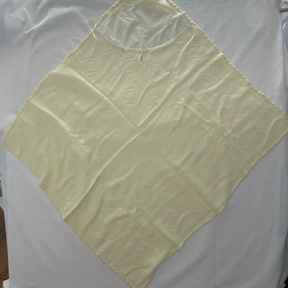 Vintage Handmade Hooded Baby Shawl Heirloom Blanket Layette Butter Yellow Pastel
